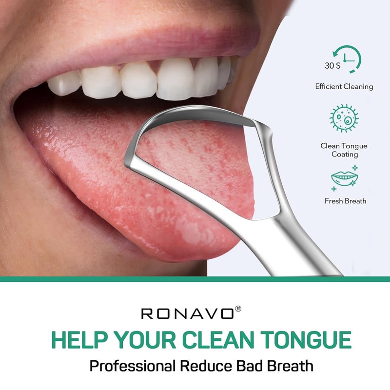 RONAVO Tongue Scraper Cleaner for Adults and Kids, Oral Hygiene, Oral Health, Improve Taste, No Smell, No Rust, 2 Colors (4 Pack) - Image 2